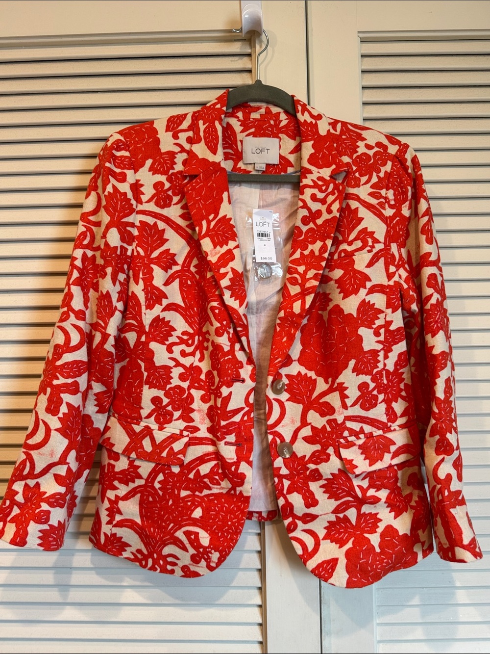 LOFT Orange & Cream Floral Blazer Jacket size 6
